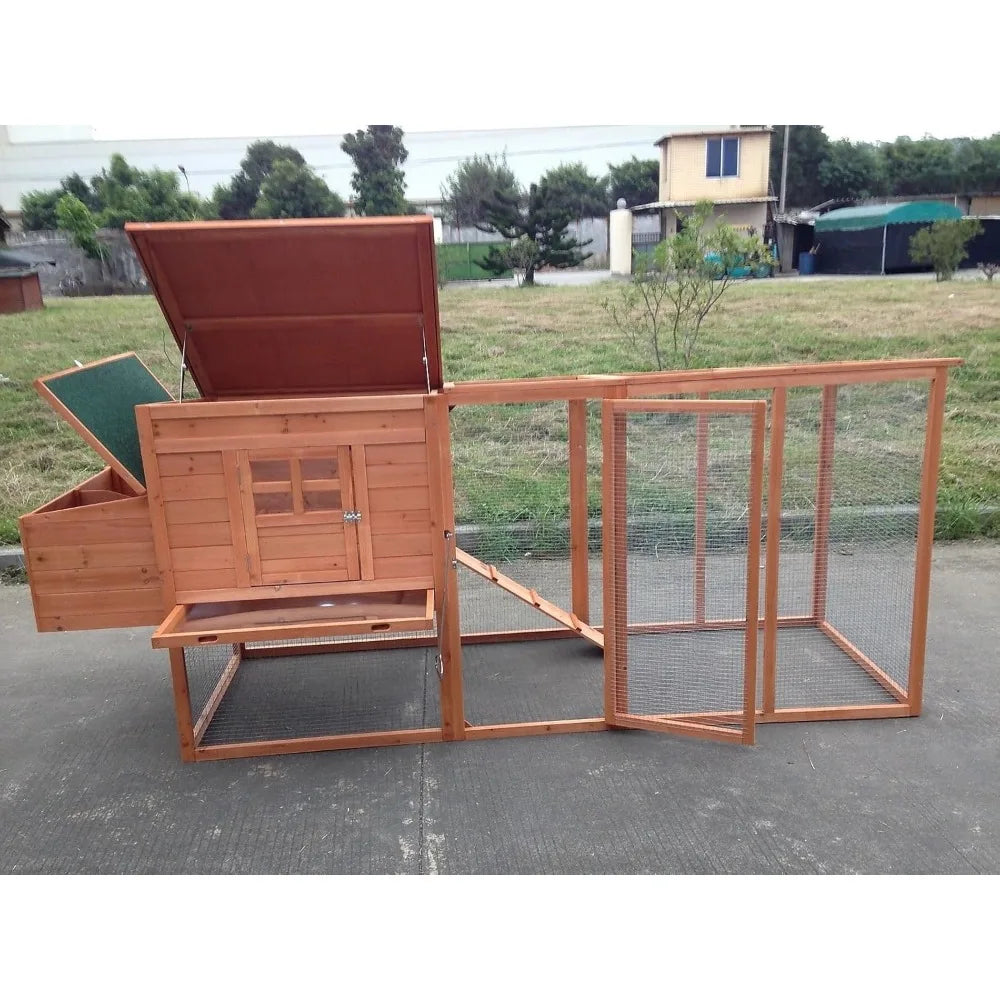 Large 95 Inch Deluxe Solid Wood Chicken Coop House with Run and Nesting Box