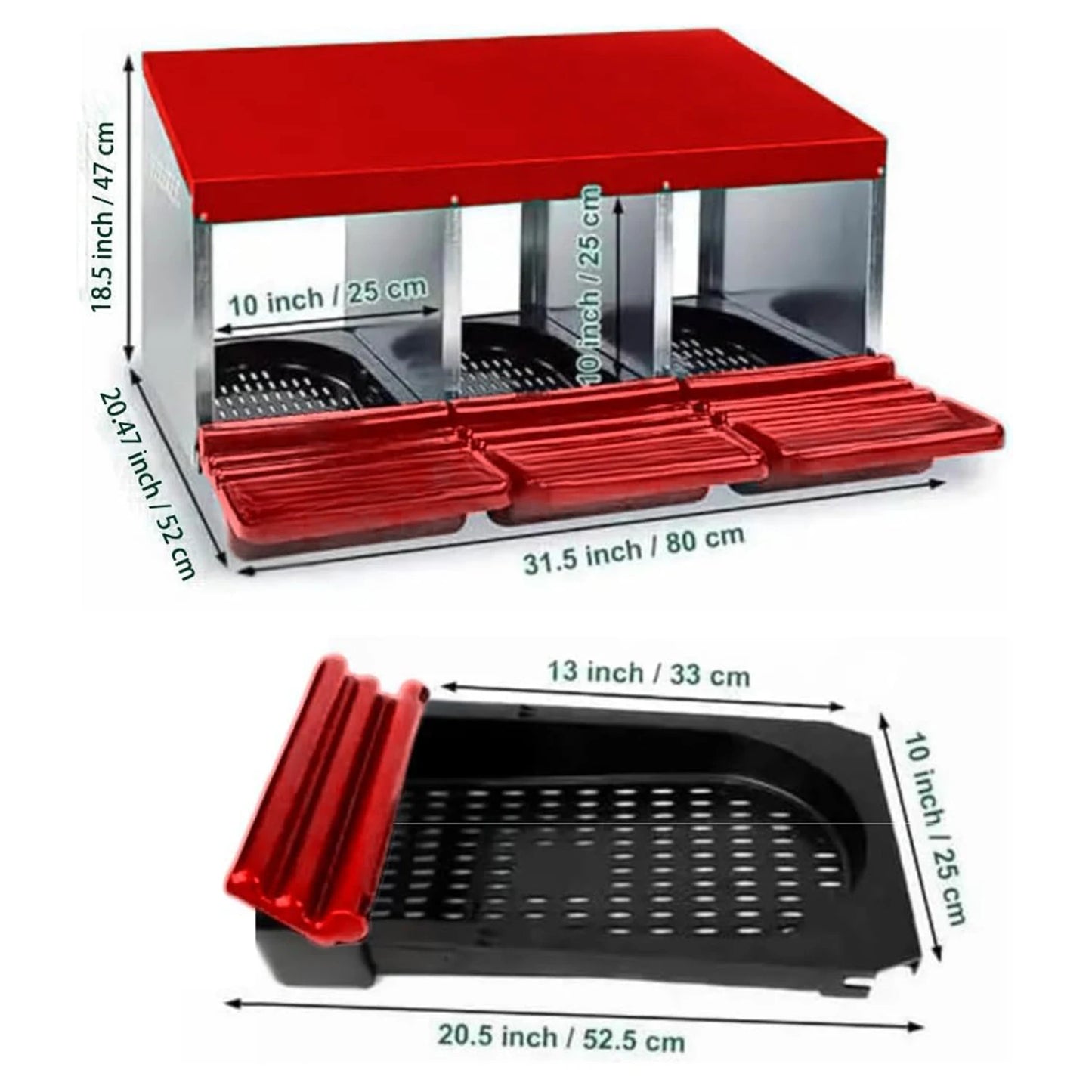 Chicken Nesting Boxes, 3 Compartment Metal Roll Away Nest Box for Chicken Coop,Chickens Laying Egg, Lid Cover to Protect Eggs