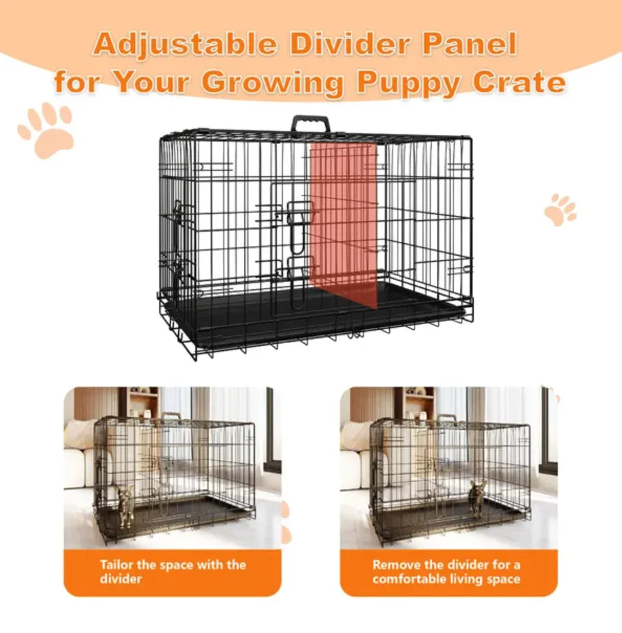 48 Inch Large Dog Cage with Divider and Leak Proof Pan Foldable Double Door Wire Indoor Outdoor Travel Vietnam Made