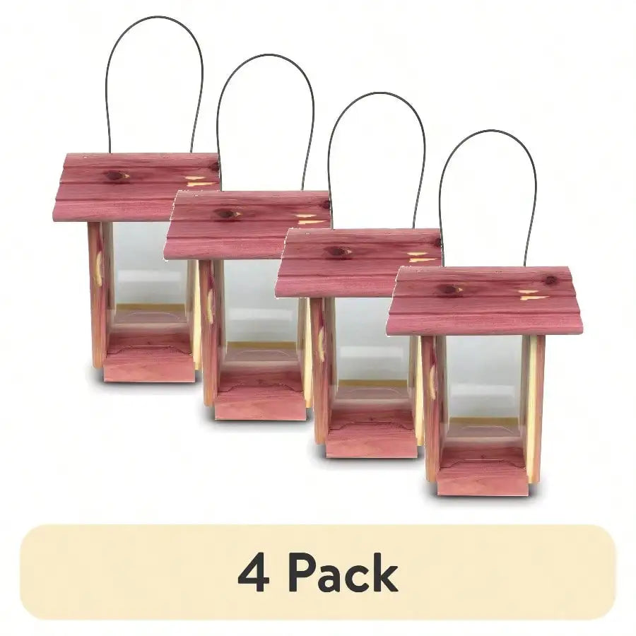 4 Pack Red Cedar Dinette Hopper Bird Feeder 1.25 Lb Seed Capacity Outdoor
