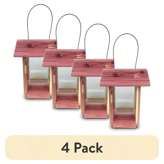 4 Pack Red Cedar Dinette Hopper Bird Feeder 1.25 Lb Seed Capacity Outdoor