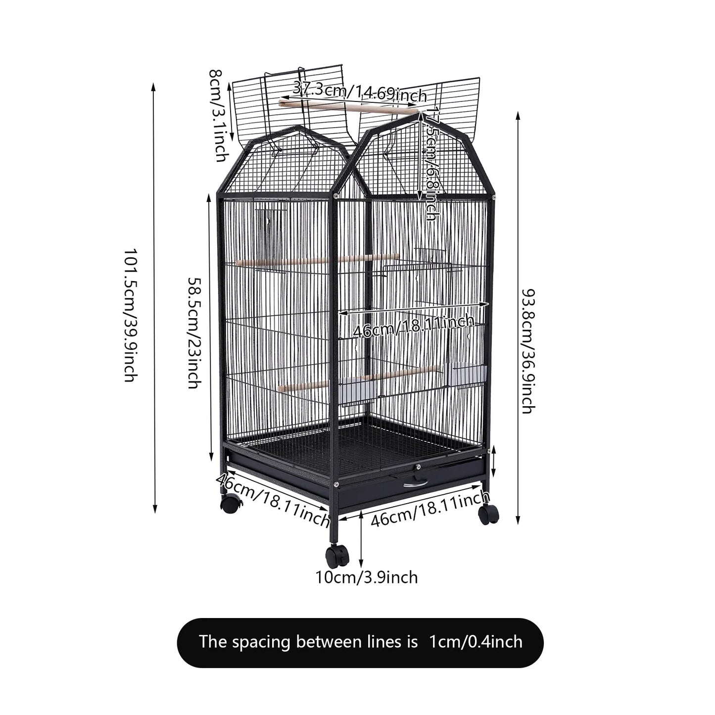 Large Bird Cage With Rolling Stand Skylight Wheels Play Top Cockatiel Parakeet
