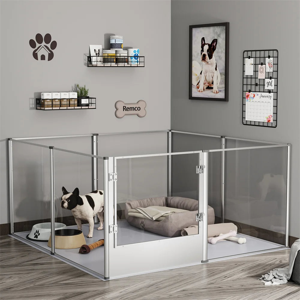 Extra Large Dog Playpen Acrylic Enclosure Pet Animal Fence Cage Whelping Box with Waterproof Fertility Pad