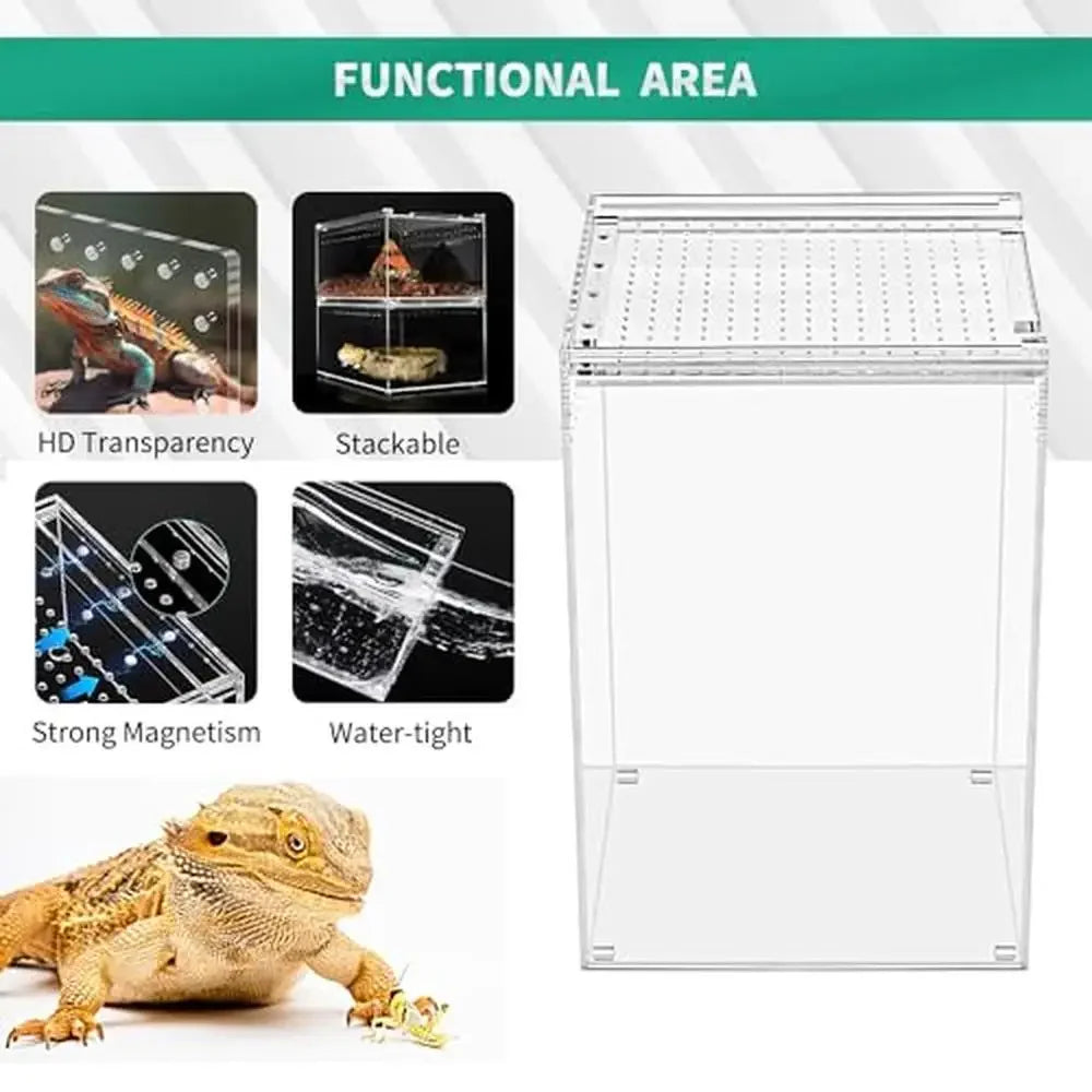 Reptile Terrarium Kit 8x8x12 Magnetic Acrylic Enclosure for Snakes Tarantulas Hermit Crabs Geckos Scorpions and Jumping Spiders
