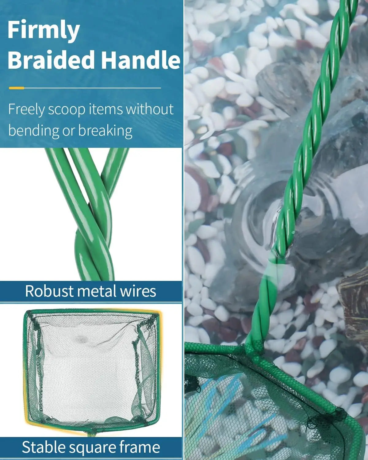 Pawfly Fine Mesh Aquarium Net With Braided Metal Handle For Small Tanks
