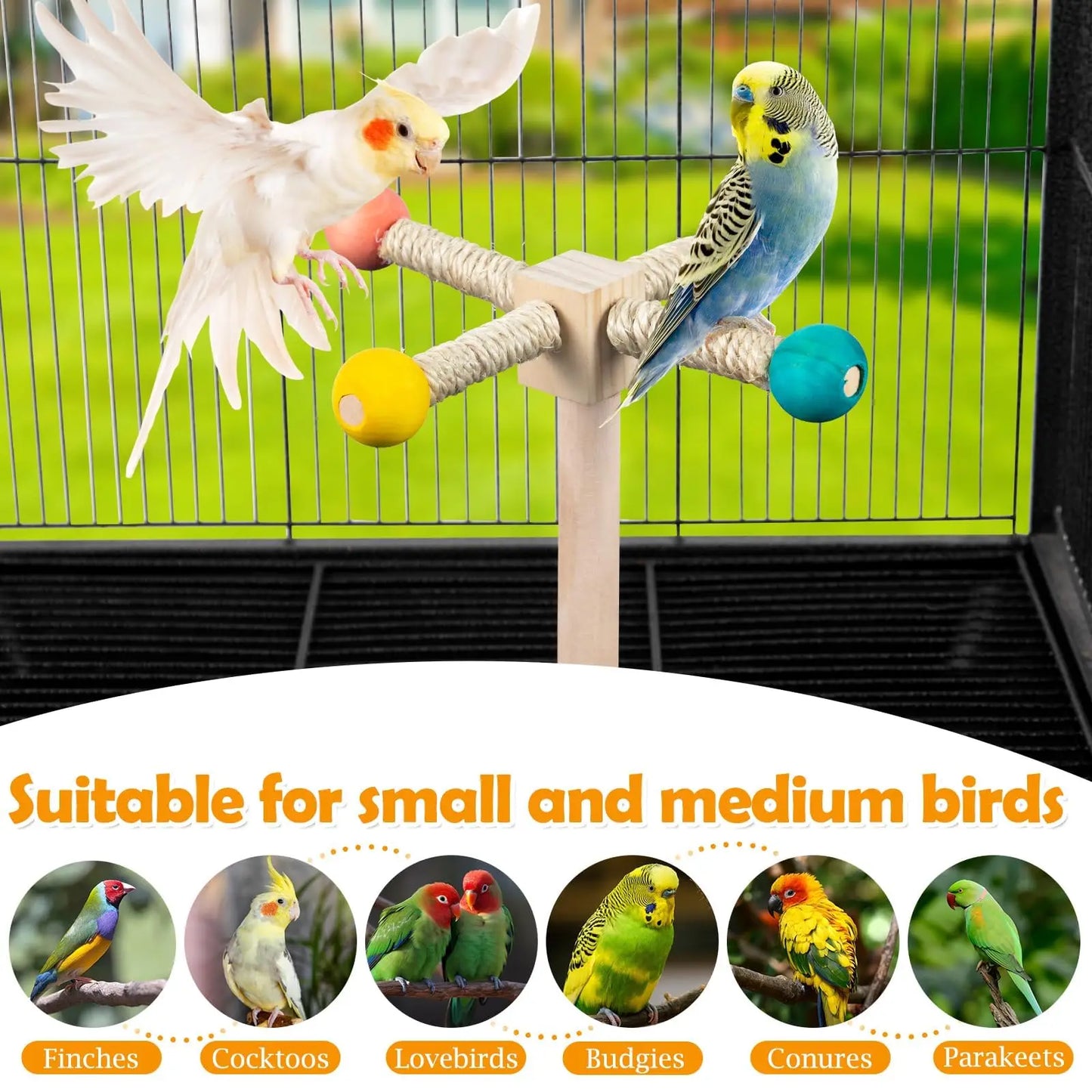 Interactive Spinning Bird Perch Toy Wooden Exercise Stand For Small Parakeets