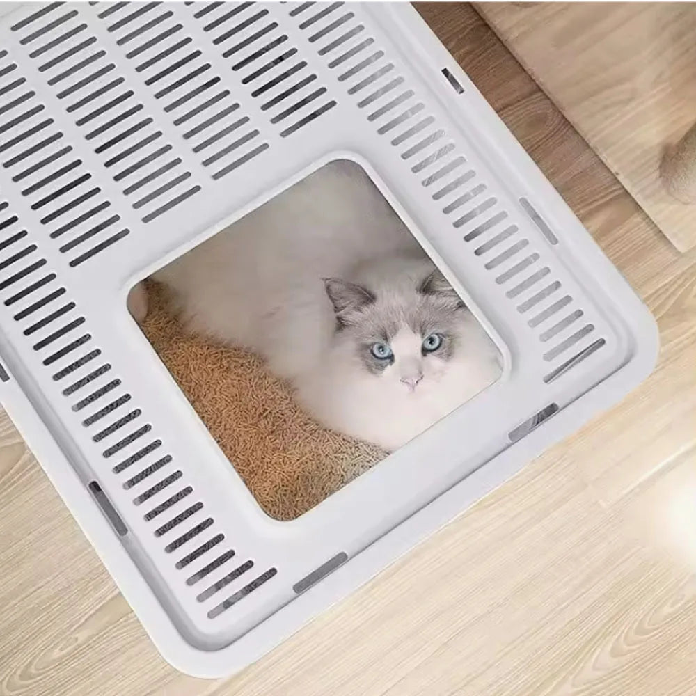 Convenient Foldable Litter Box Drawer Design with Scooper for Easy Cat Waste Management