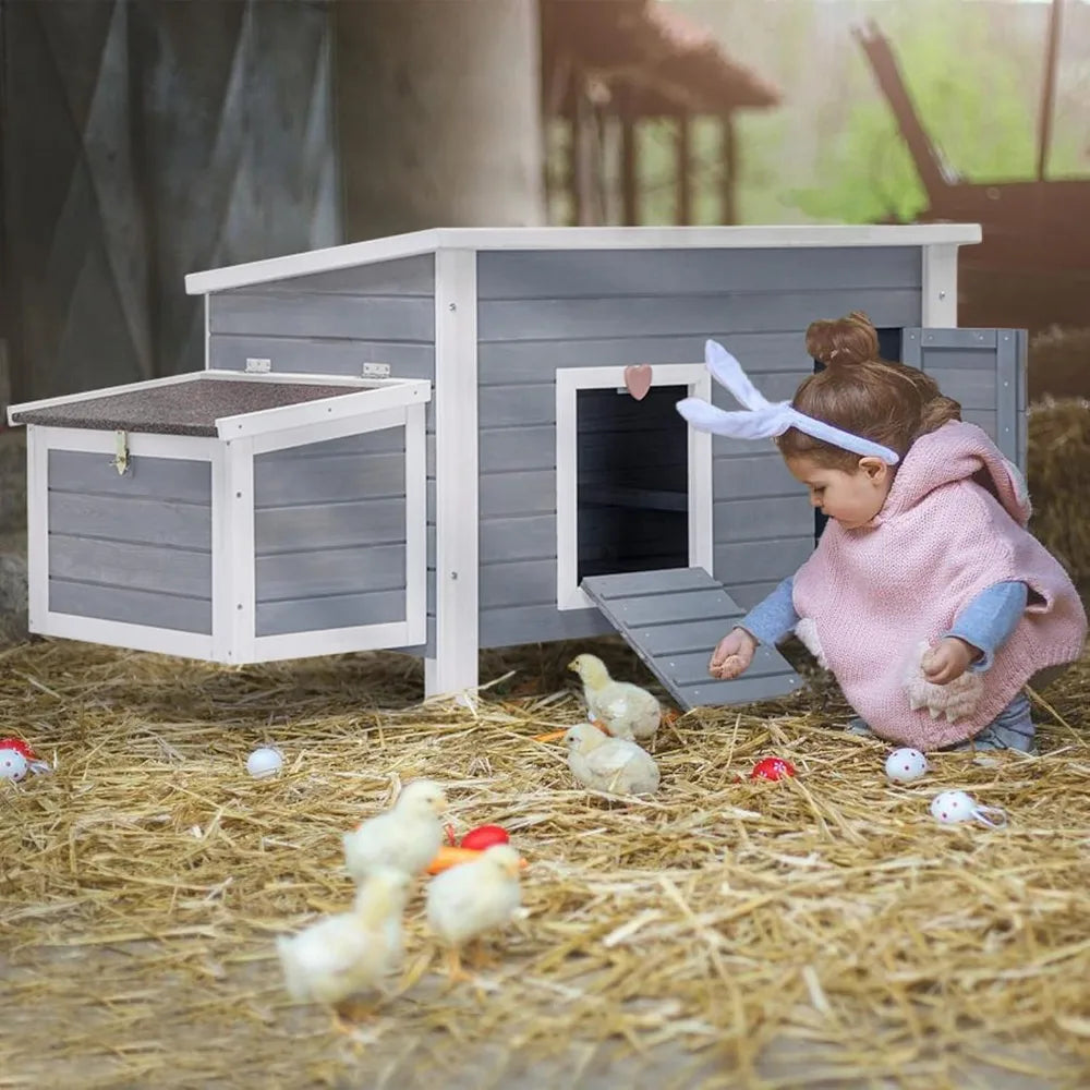 Large Chicken Coop with Upgraded Perches Wooden Outdoor Chicken Cage with Large Nesting Box Weatherproof Open Asphalt Roof