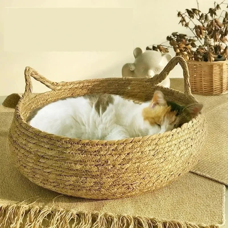 Four Seasons Handmade Cotton Cat Nest Vine Woven Bed Removable Washable