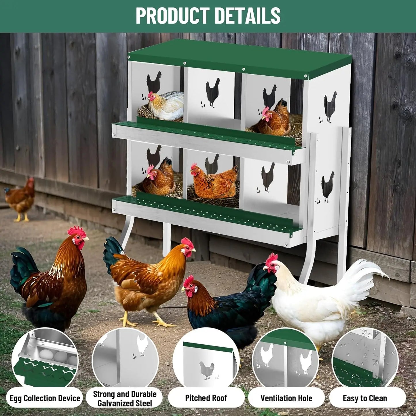 Chicken Nesting Box with Bracket Legs 6/8/10 Compartment for Chicken Coop Hens
