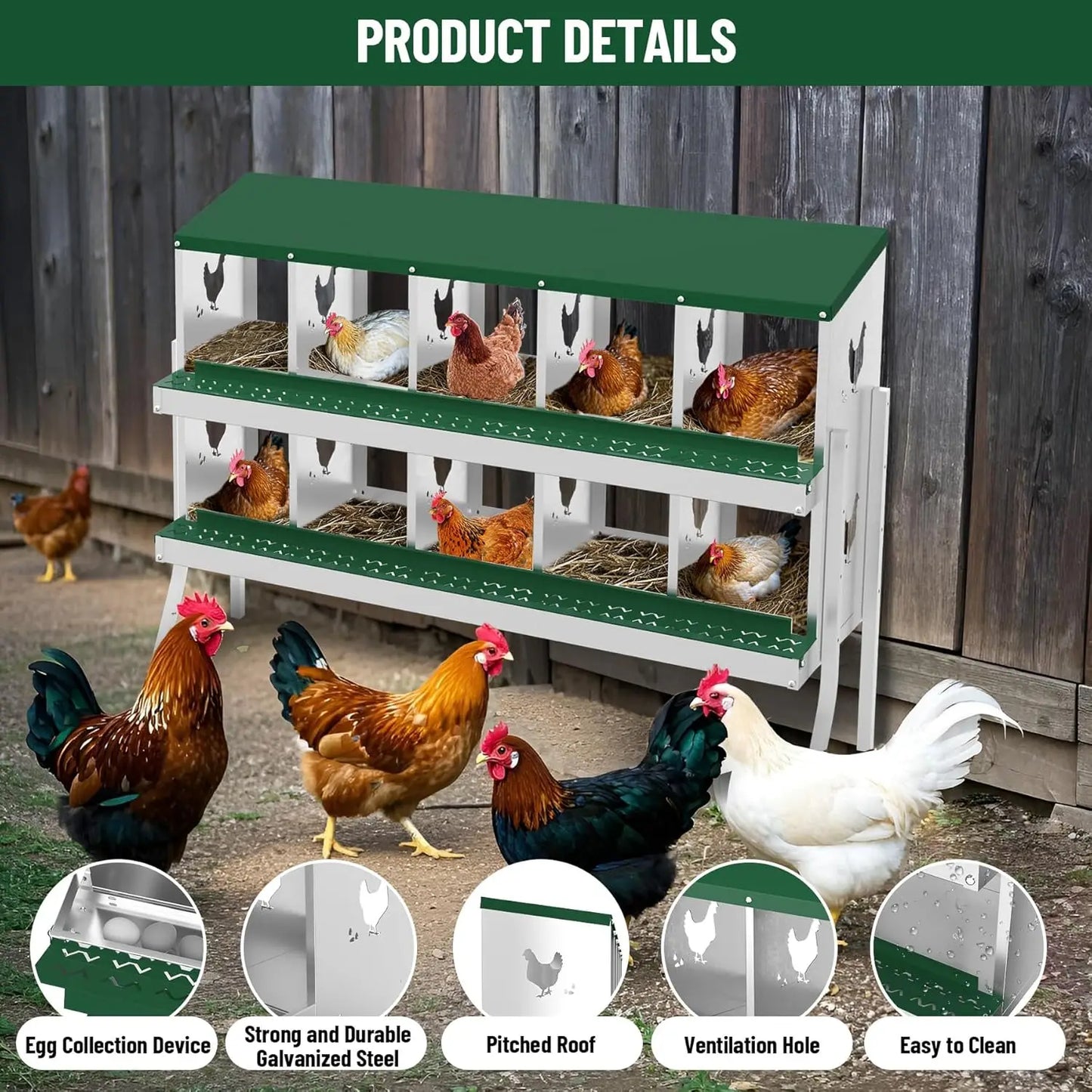 Chicken Nesting Box with Bracket Legs 6/8/10 Compartment for Chicken Coop Hens