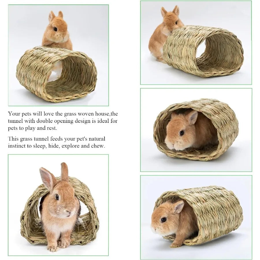 Hamiledyi Rabbit Grass TunnelRabbit Grass Bed Natural Straw Woven Mat Winter Warm Hideaway Hut for Bunny Gerbil Ferrets Chinchi