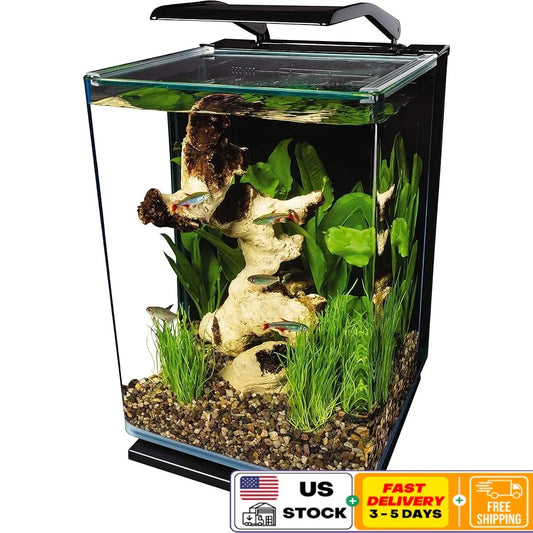 Sleek Glass LED Aquarium Kit with Hidden Filtration Easy Access Daylight Moonlight Lighting Ideal Indoor Aquatic Environment