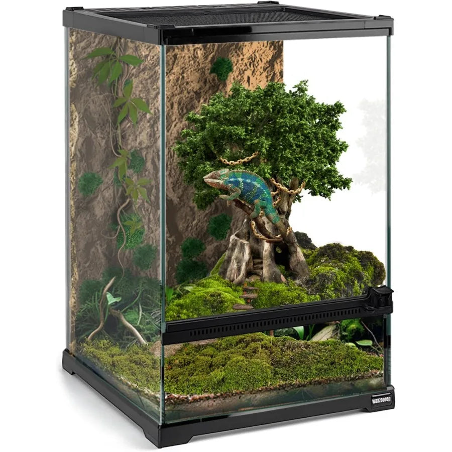 Mini Reptile Glass Terrarium Tank 8x8x12 Full View With Front Opening Door Enclosure Habitat For Leopard Gecko