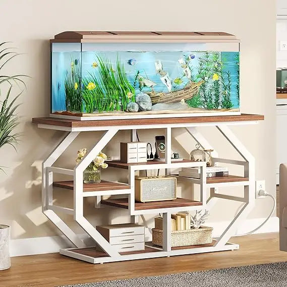 Heavy Duty 55-75 Gallon Fish Tank Aquarium Stand With Power Outlet Marble