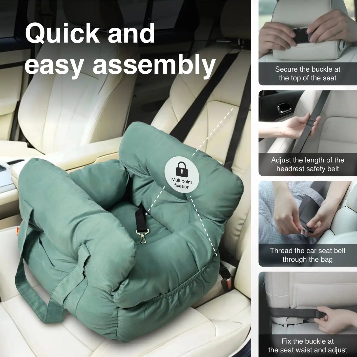 2 In 1 Dog Car Seat Carrier Bag Travel Detachable Handles