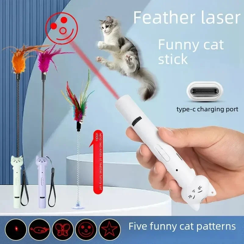 USB Charging Laser Cat Teasing Stick With Infrared Light Pattern Projection Cat Toy For Cats