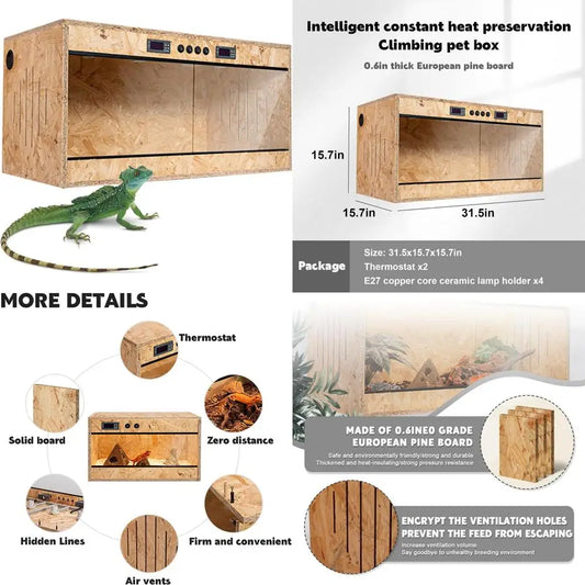 83 Gallon Solid Pine Framed Reptile Terrarium With High Clarity Glass And Smart Dual Thermostat Habitat Control