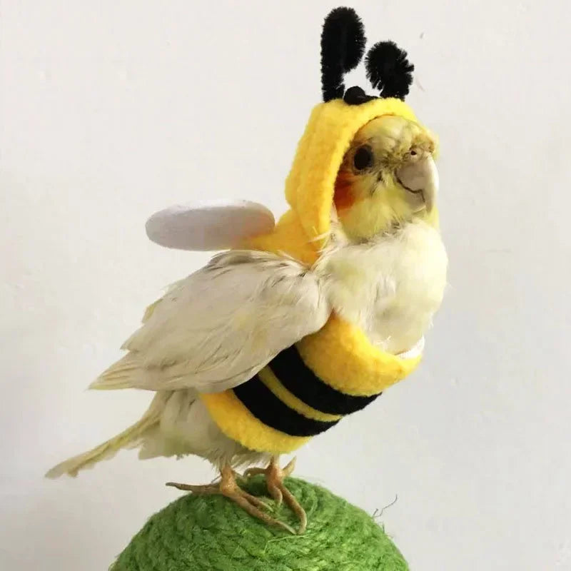 Funny Bee Shaped Bird Clothes Flying Suit Parrot Parakeet Cockatiel Costume Hat