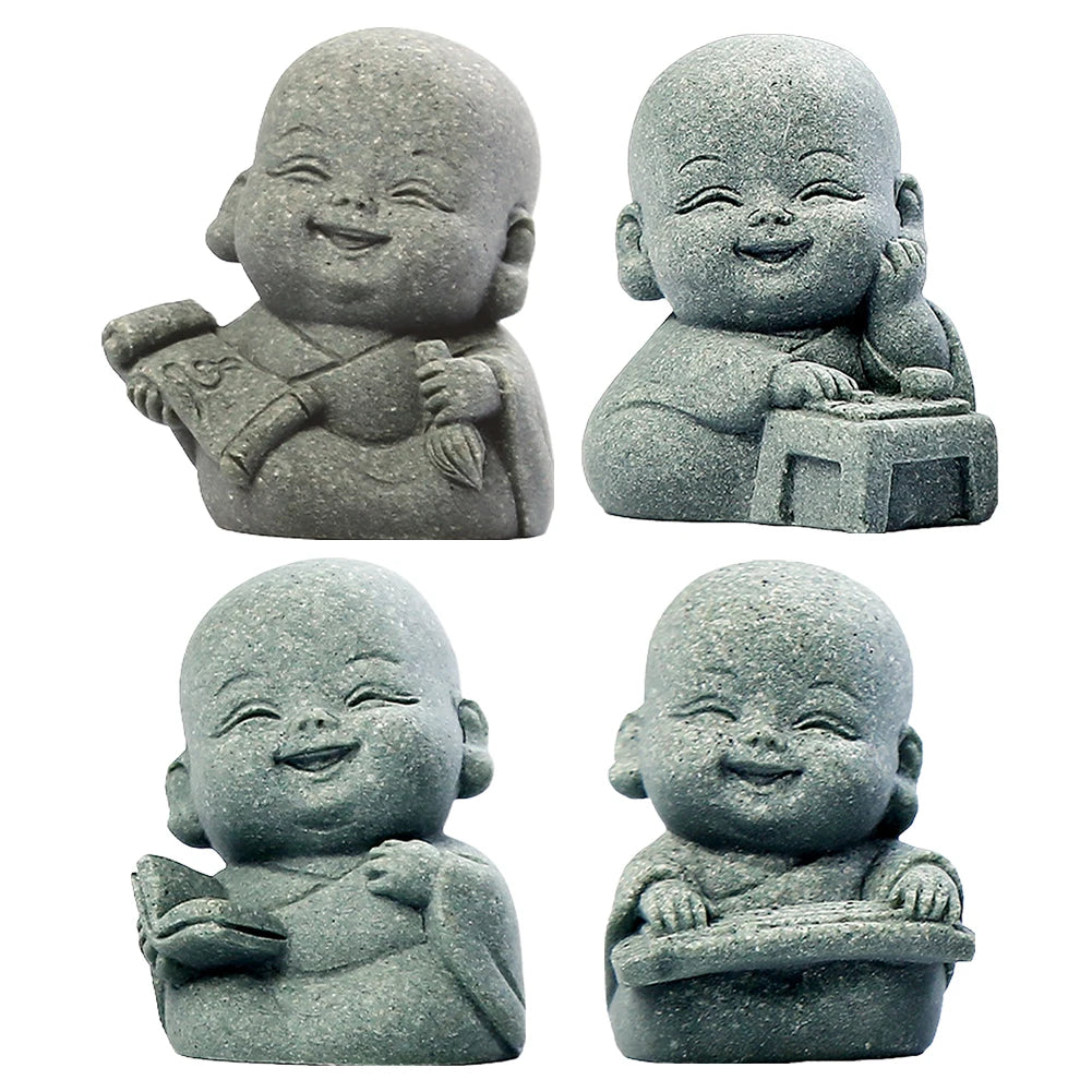 4Pcs Little Monk Figurines Cute Mini Buddha Statues for Home Office Car Decor