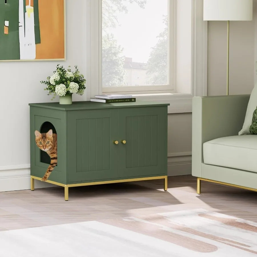 Modern Cat Litter Box Enclosure With Metal Frame For Indoor Use Stylish Pet Washroom Furniture Fits Most Litter Boxes