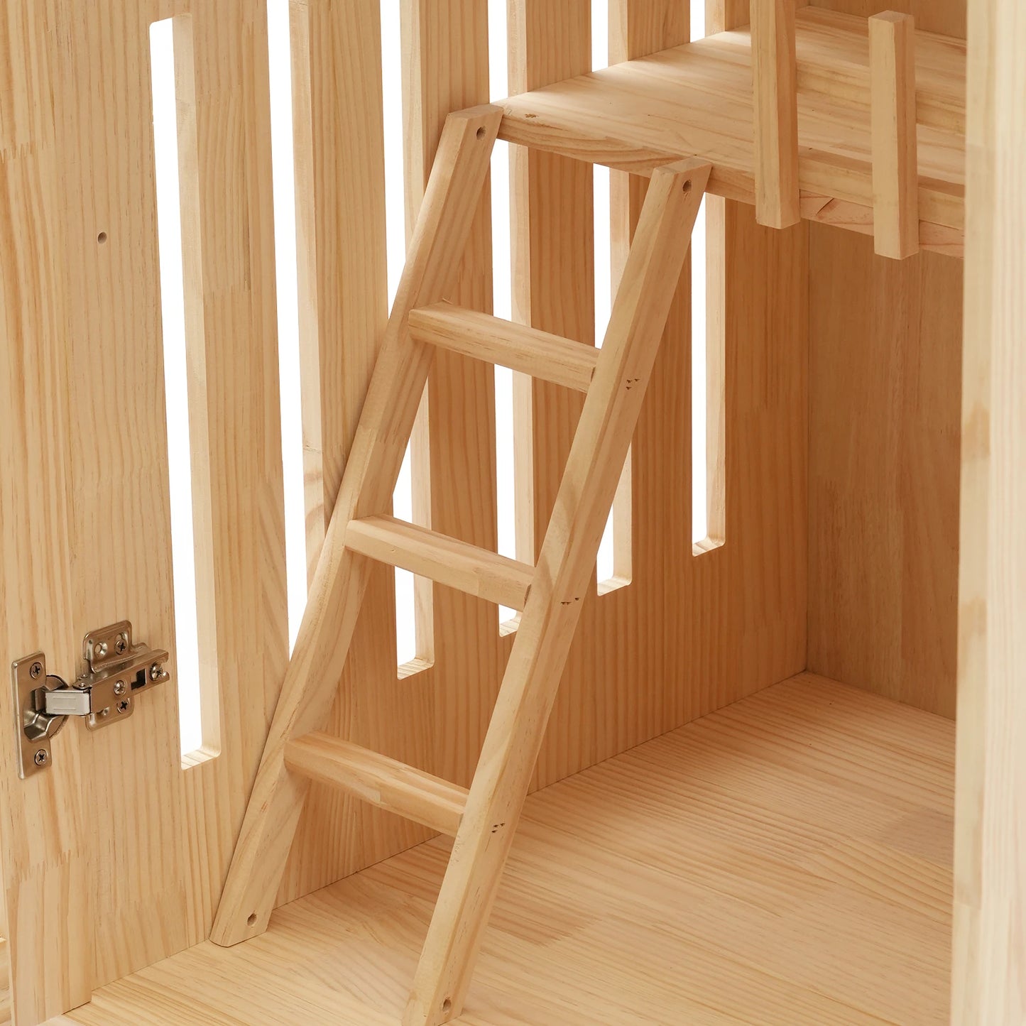 Wooden Cat House with LED Light, Clear Door & Wheels, Easy Install