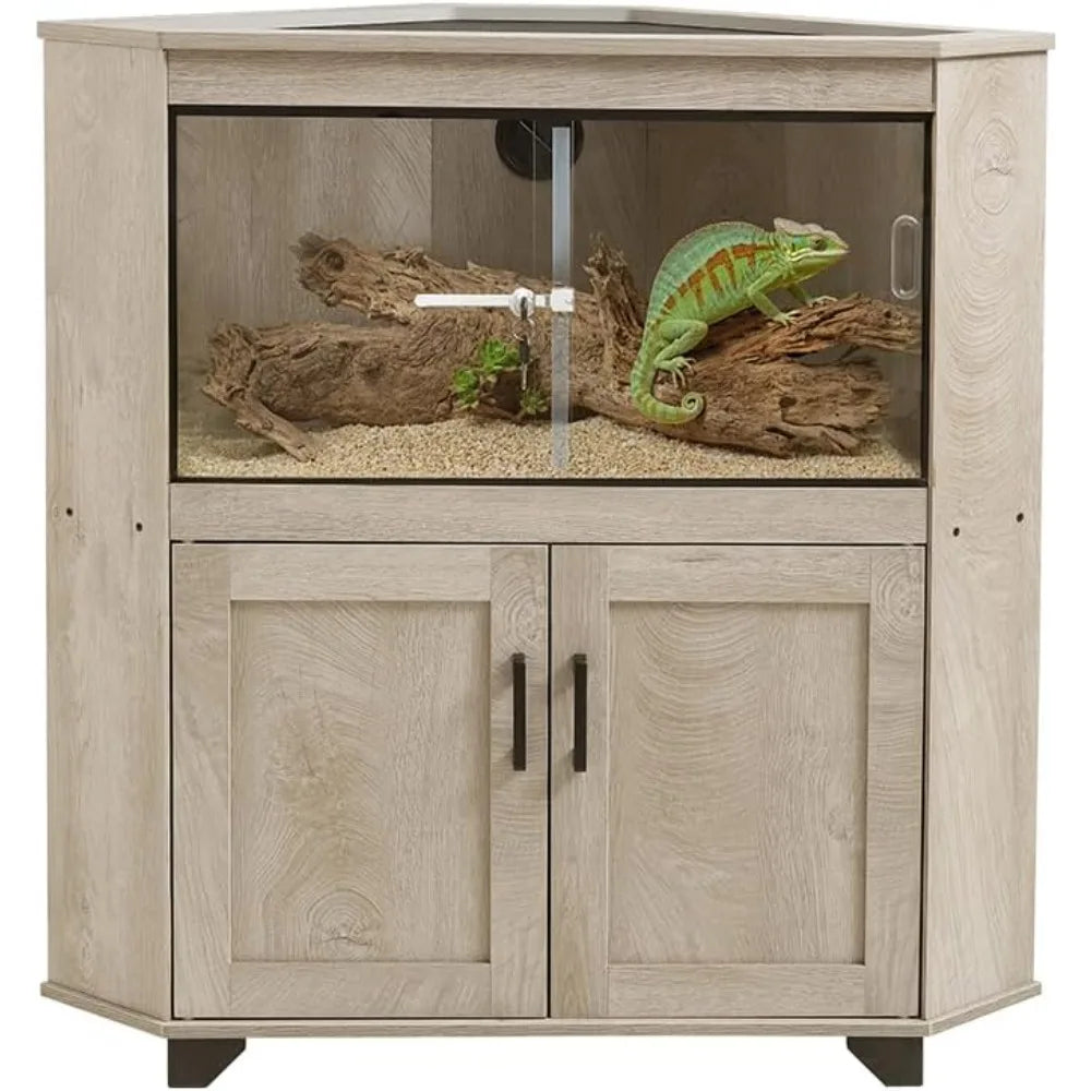 28 Gallon Corner Reptile Tank With Glass Sliding Doors