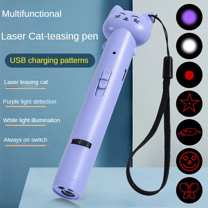USB Charging Laser Cat Teasing Stick With Infrared Light Pattern Projection Cat Toy For Cats