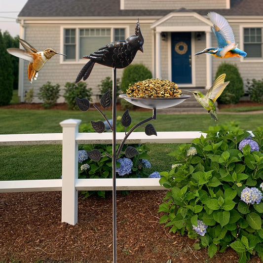Metal Oriole Bird Feeder Stake, Antique Copper Outdoor Bath