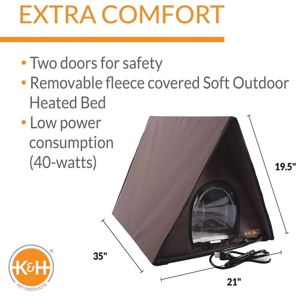 Large Weatherproof A-Frame Heated Outdoor Cat House by K&H Pet Products for Multiple Ferals and Winter Protection