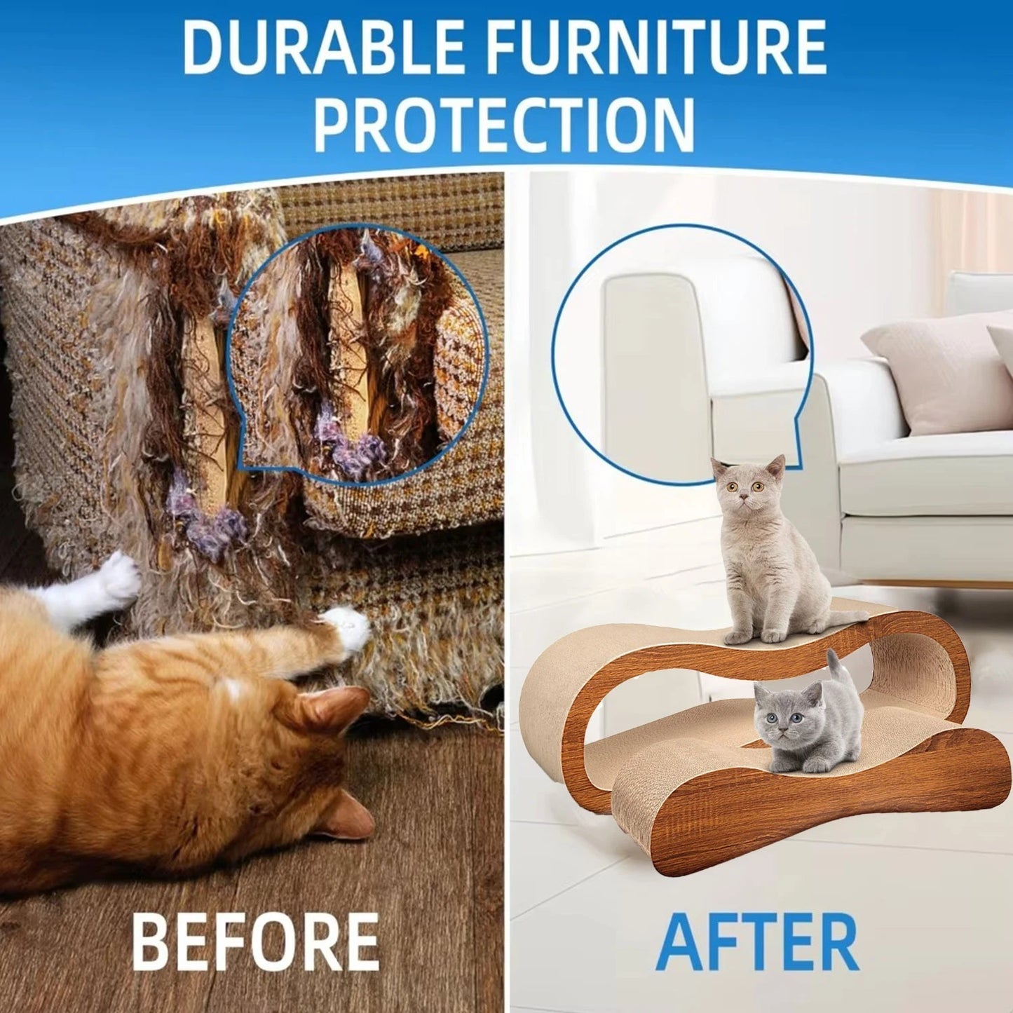 2 In 1 Cat Scratcher Cardboard Lounge Bed Durable Scratching Post Prevents Furniture Damage
