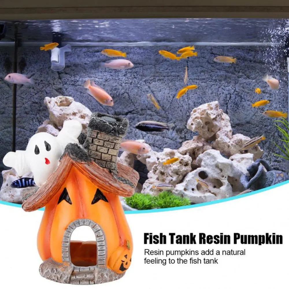 Halloween Pumpkin Ornament For Fish Tank Decor Resin Orange