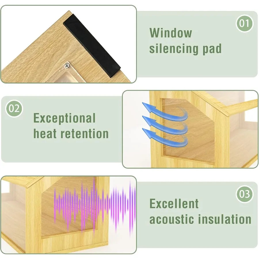 24" Wooden Hamster Cage Chewproof Gerbil Cages and Habitats Openable Top Roof Window with Silencing Pad Guinea Pig Cage for Sma