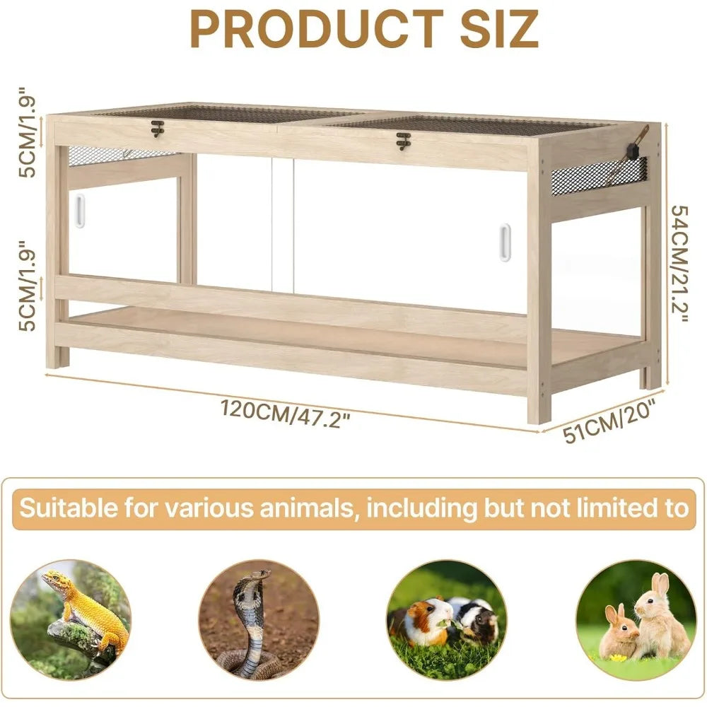 80 Gallon Reptile Enclosure 4x2x2ft Mesh Top With Wood And Acrylic Frame