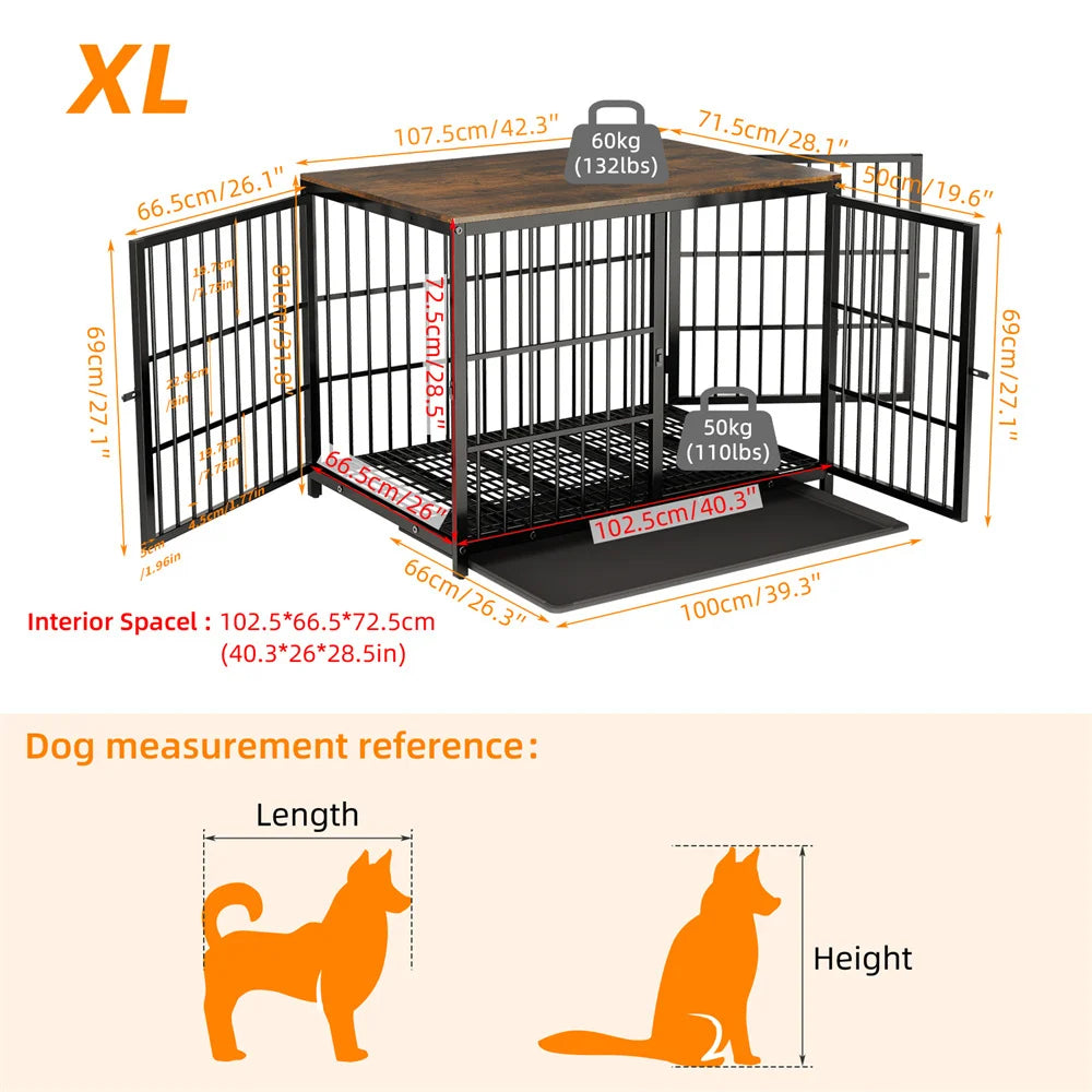 Large Wooden Dog Crate Indoor Furniture Style Elevated Pet Dog Cage Kennel End Table Lattice Playpen with 3 Doors
