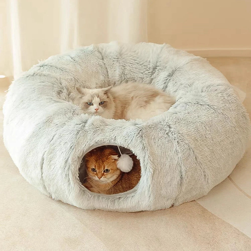 Cat Tunnel Bed with Mat Big Tube Playground Toy Soft Plush Material Non Slip for Kitten Cat Puppy Playing 84cm