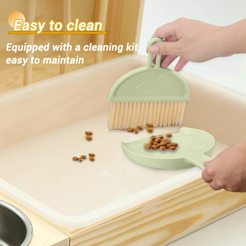 4-in-1 Rabbit Hay Feeder with Litter Box Wooden Toilet Combo Easy Clean 2 Bowls Included
