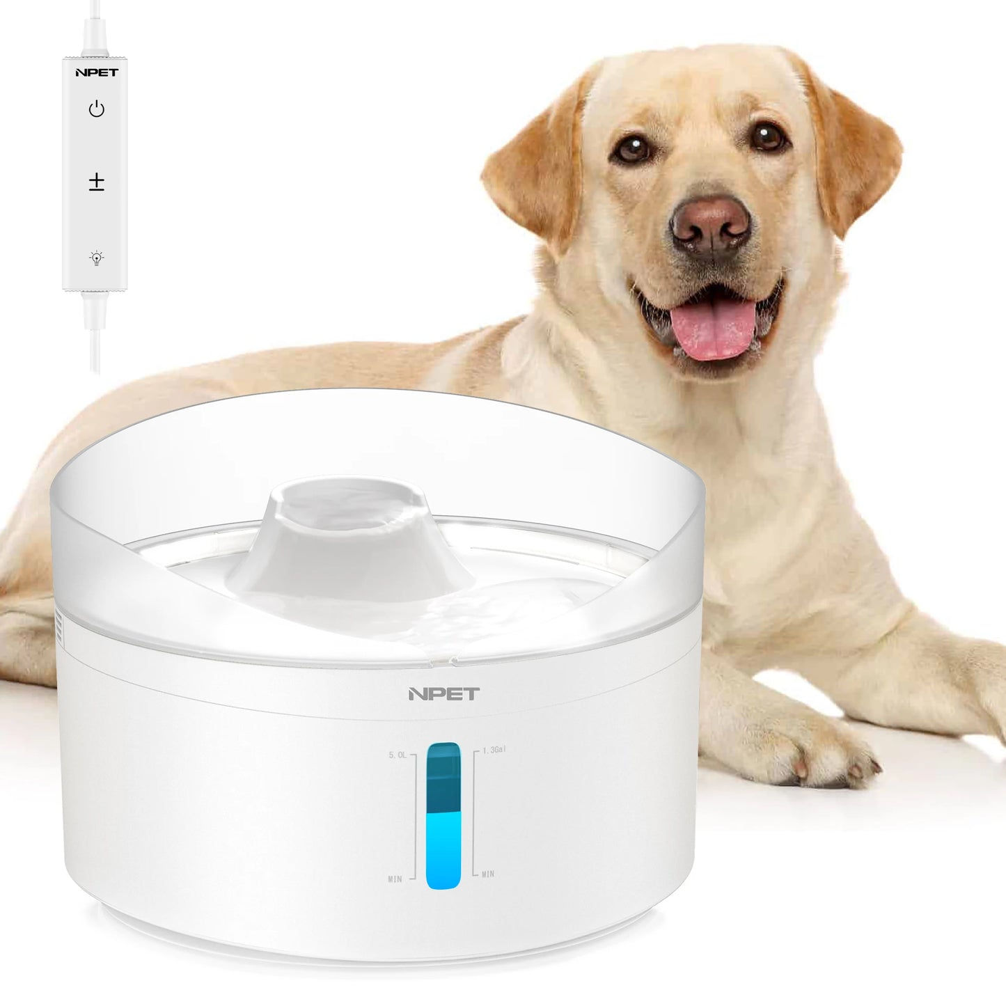 Automatic Dog Water Fountain 5L Large Capacity 170OZ Triple Filter System with Water and Light Controller