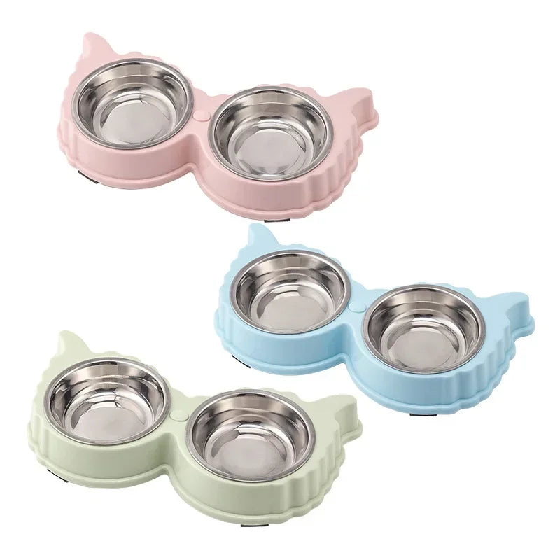 Pet Cute Plastic Food and Water Bowls for Cats and Dogs Rounded Feeder and Drinker Home Pet Supplies