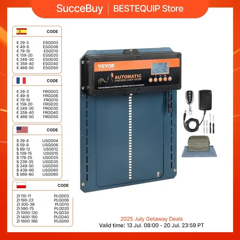 SucceBuy Automatic Chicken Coop Door with Light Sensing Remote Control Battery Powered Chicken Door Opener