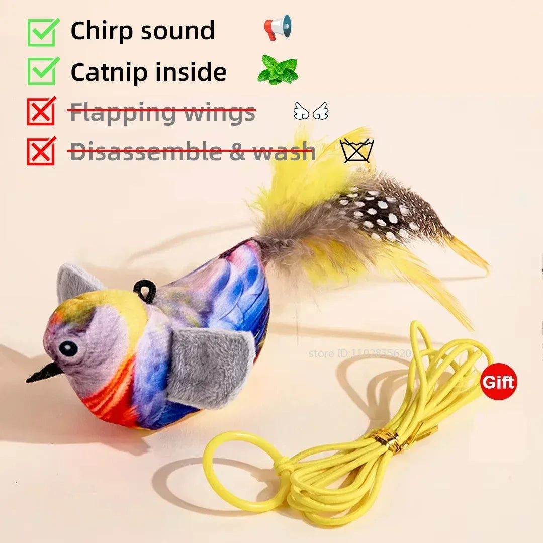 Bird-Shaped Cat Toy Interactive Toys Dog Rechargeable Chirping Flapping Bird Catnip Touch Activated Squeak Plush Toy Pet