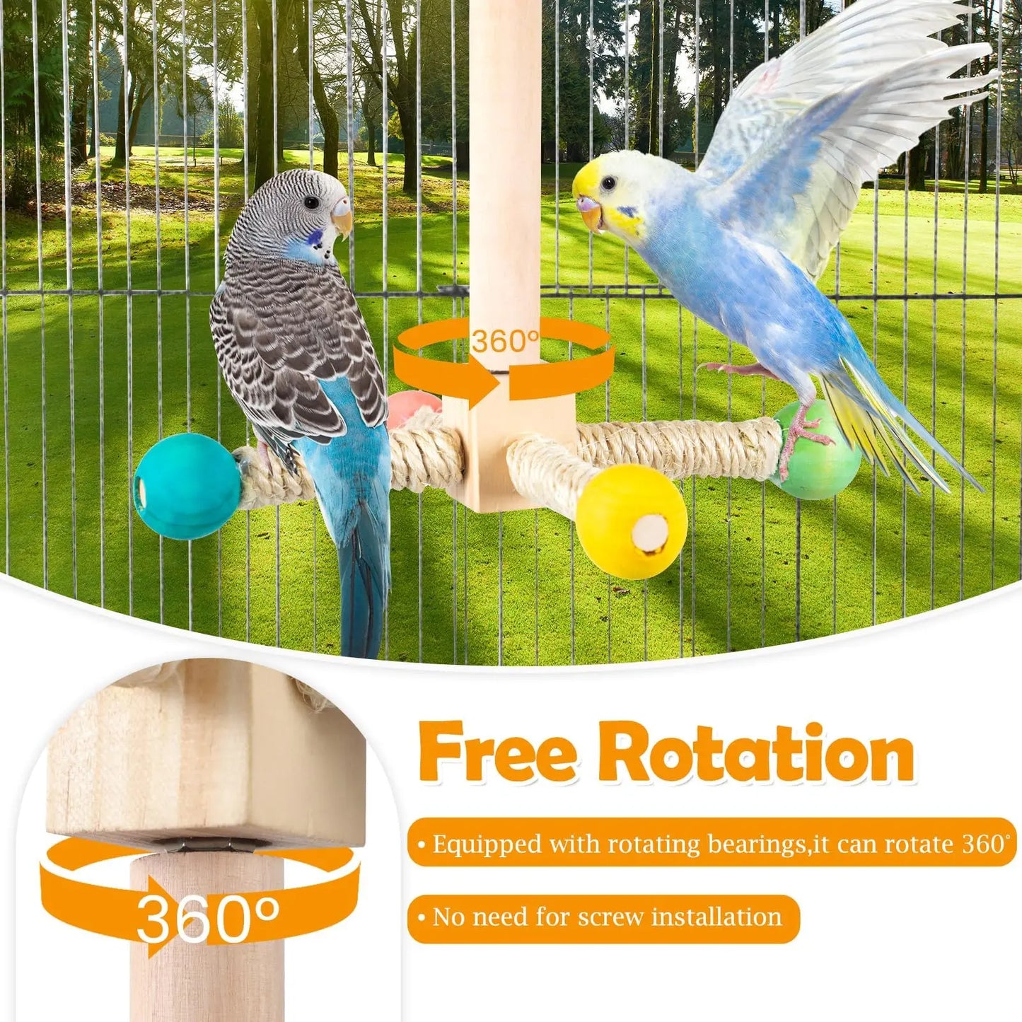 Interactive Spinning Bird Perch Toy Wooden Exercise Stand For Small Parakeets