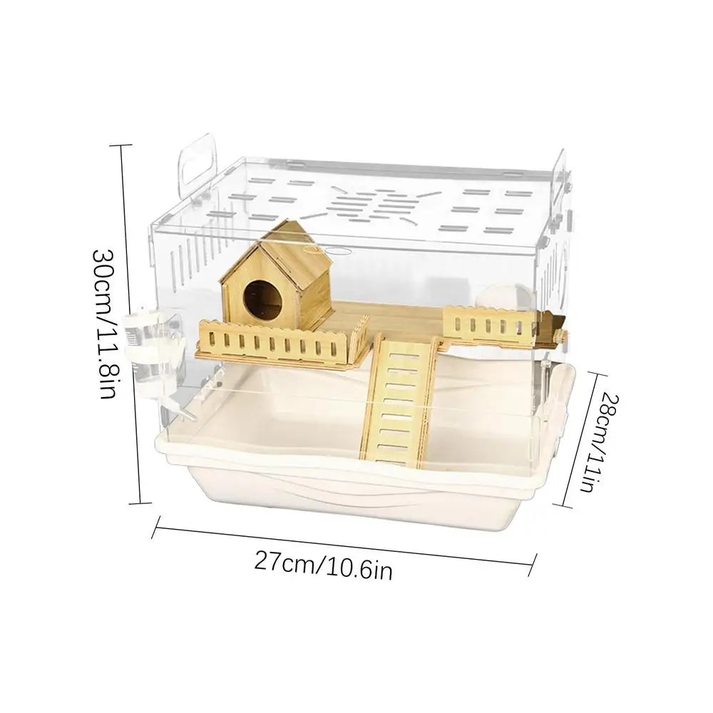 Acrylic Hamster Cage Wooden Small Animal Cage Accessories 2 Layer Small Pet Breathable House for Dwarf Hamsters Mice and Gerbils
