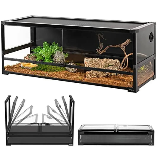 Large Glass Reptile Terrarium 67 Gallon Sliding Door Breeding Tank for Reptiles