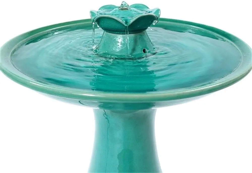 22 Inch Ceramic Bird Bath Fountain Glazed Lotus Waterfall