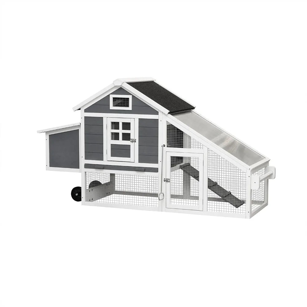 Henhouse 71” Movable Chicken Coop with Wheels for 4-6 Chickens Outdoor Coop with Run and Nesting Box Wooden Duck House