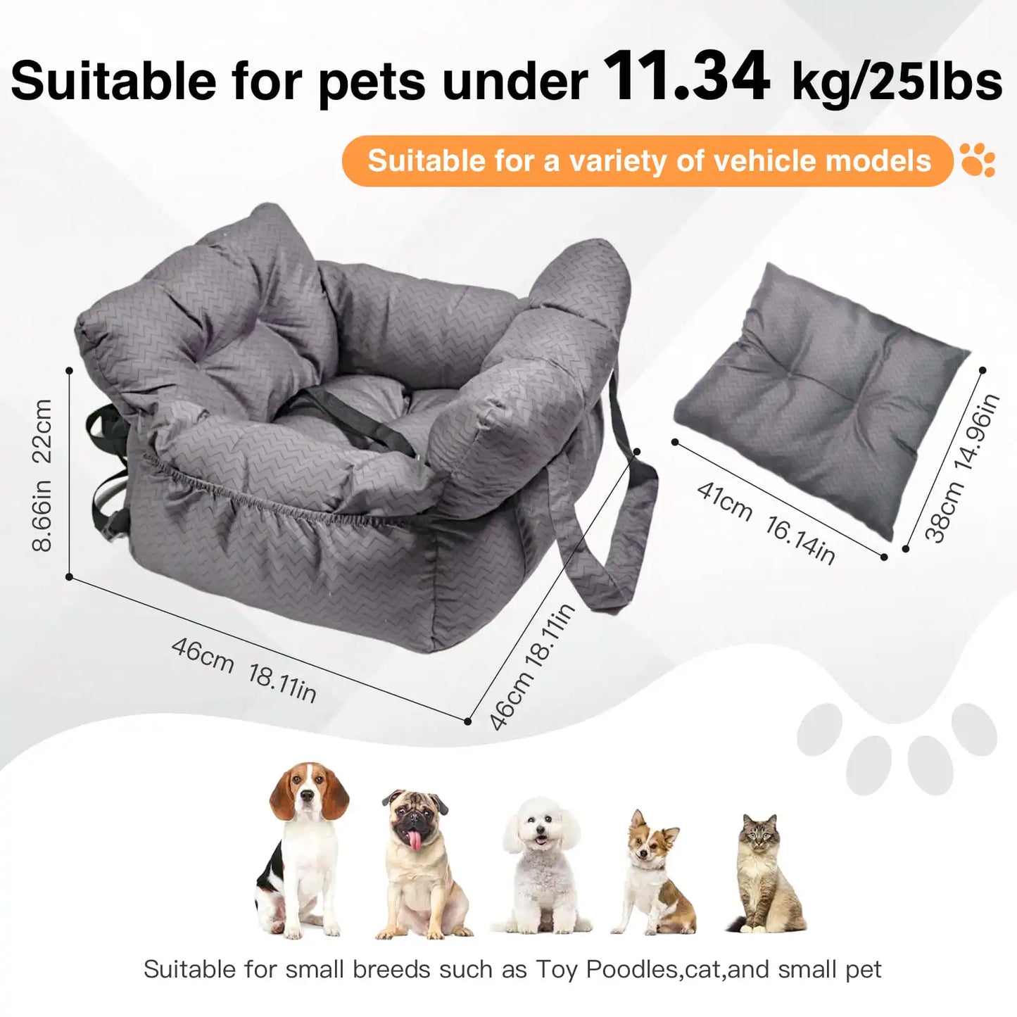 2 In 1 Dog Car Seat Carrier Bag Travel Detachable Handles