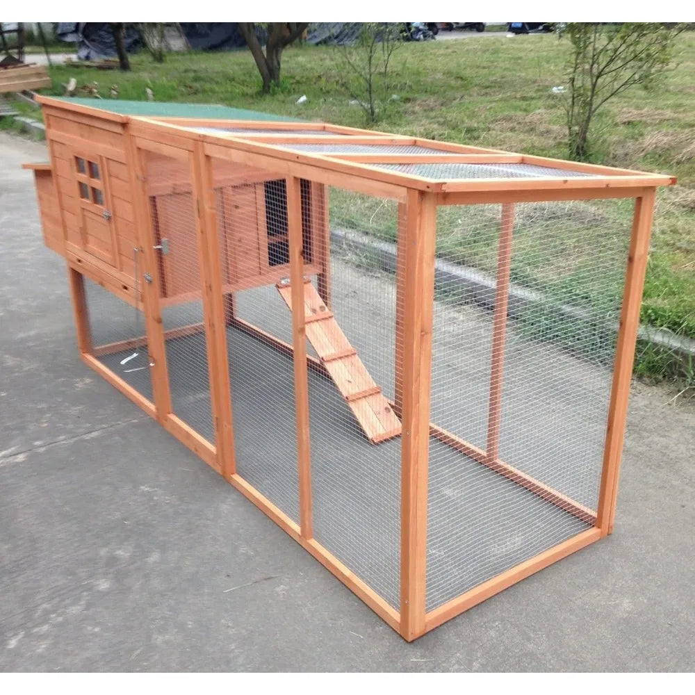 Large 95 Inch Deluxe Solid Wood Chicken Coop House with Run and Nesting Box