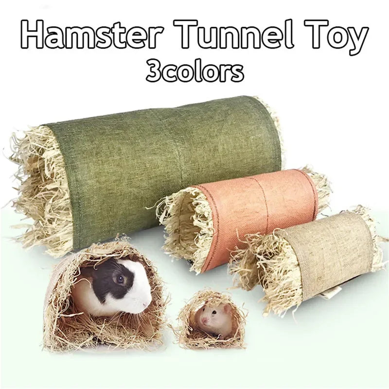 Rabbit Hideaway Toy Grass Straw Bunny Tunnel Hamster Accessories for Guinea Pig Chinchilla Ferret and Rat Cage