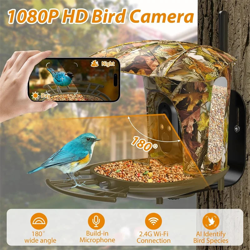 Smart Bird Feeder Camera Wireless Outdoor 1080P HD Solar